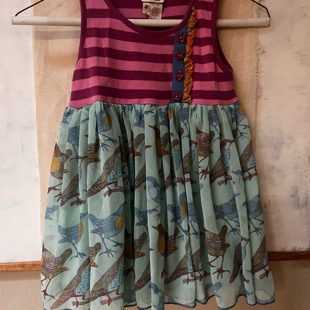Matilda Jane Striped Fly Away Bird Print Kids Dress Sz 8